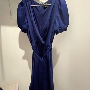 DKNY Blue Wrap Dress (hits right above the knee)